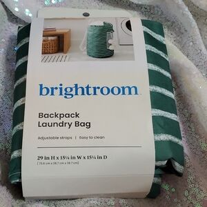 NWT Brightroom Laundry Backpack Laundry Bag - Green And White Stripe